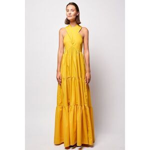 SWF cross-body Golden Maxi Dress vacation  Wedding Guest Dress size S NWOT $399